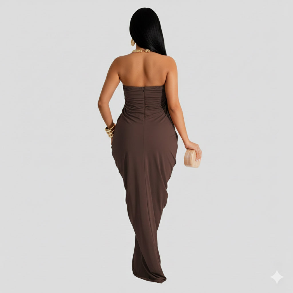 Mocha Drape Elegance Gown