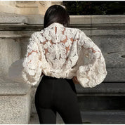 Ivory Bloom Sheer Lace Blouse