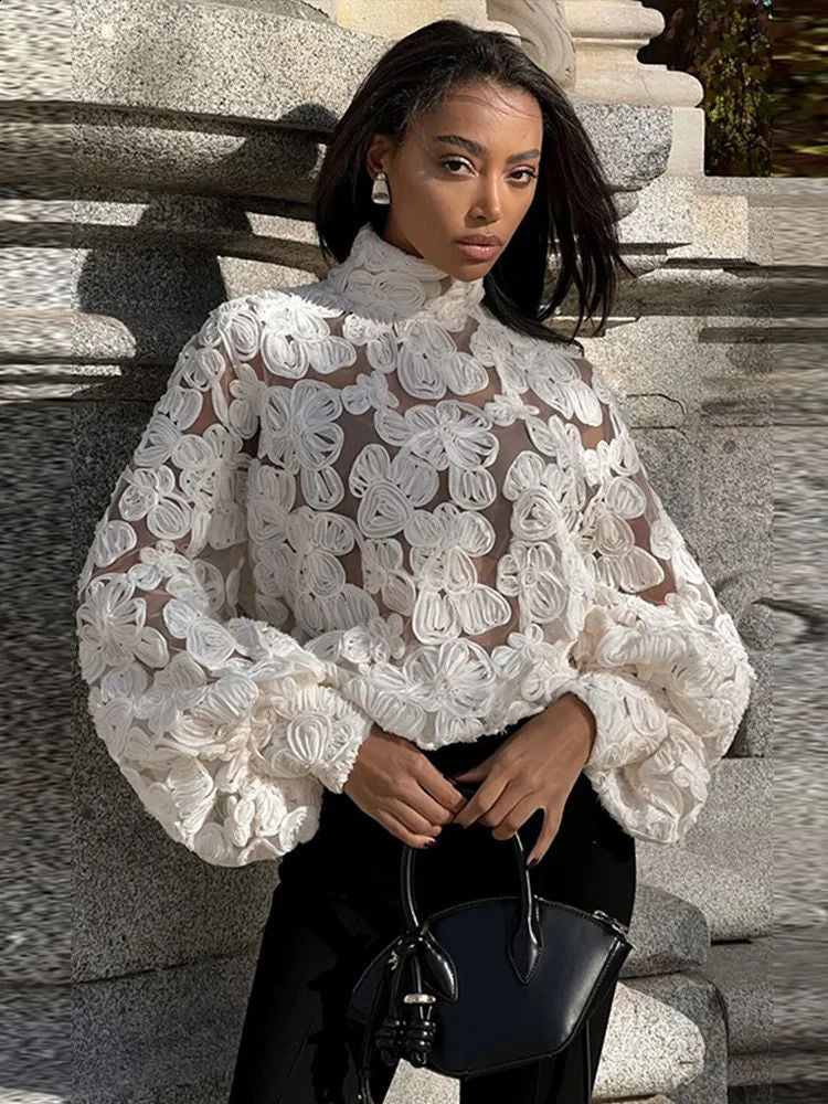 Ivory Bloom Sheer Lace Blouse
