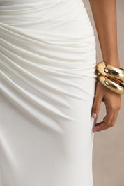 Black & White Plunge Halter Draped Gown