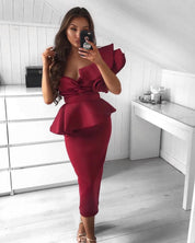 Merlot Rhapsody Sculpted One-Shoulder Gown