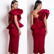 Merlot Rhapsody Sculpted One-Shoulder Gown