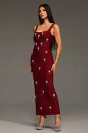 Burgundy Celestia Crystal-Embellished Column Gown