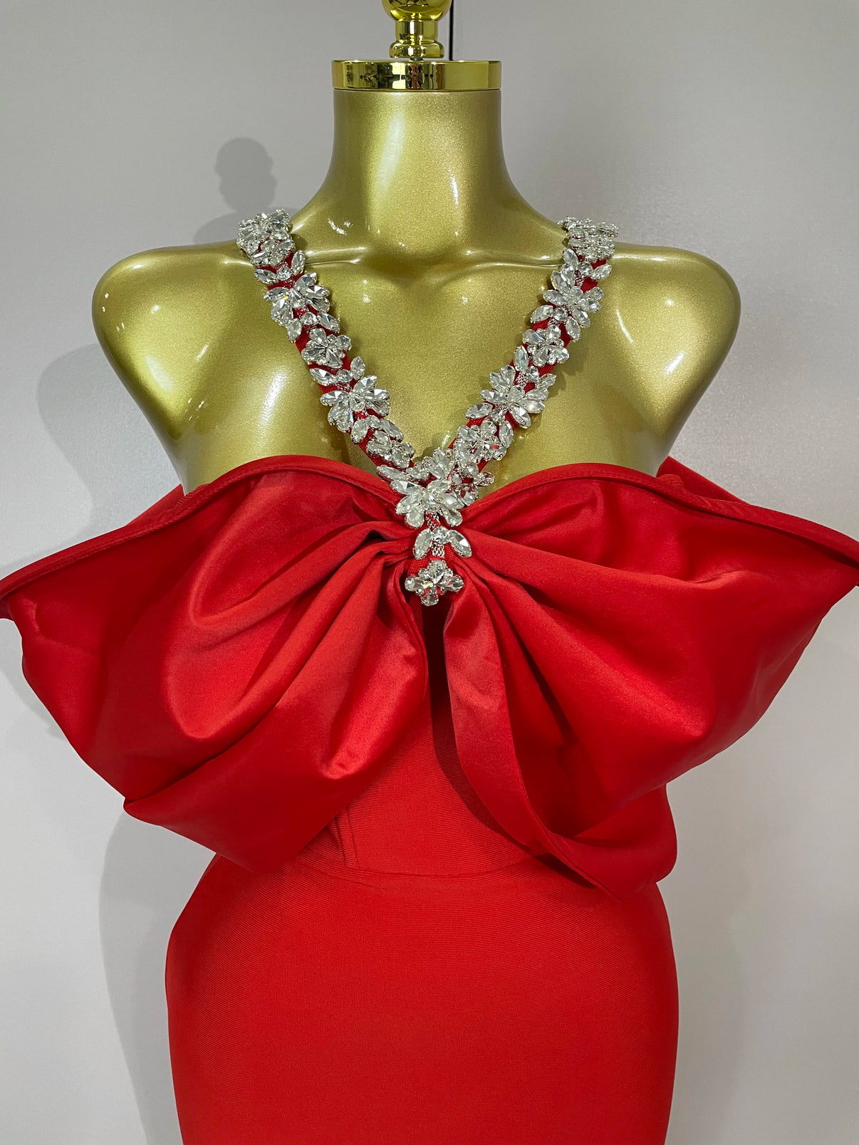 Scarlet Aurora Crystal-Halter Couture Gown
