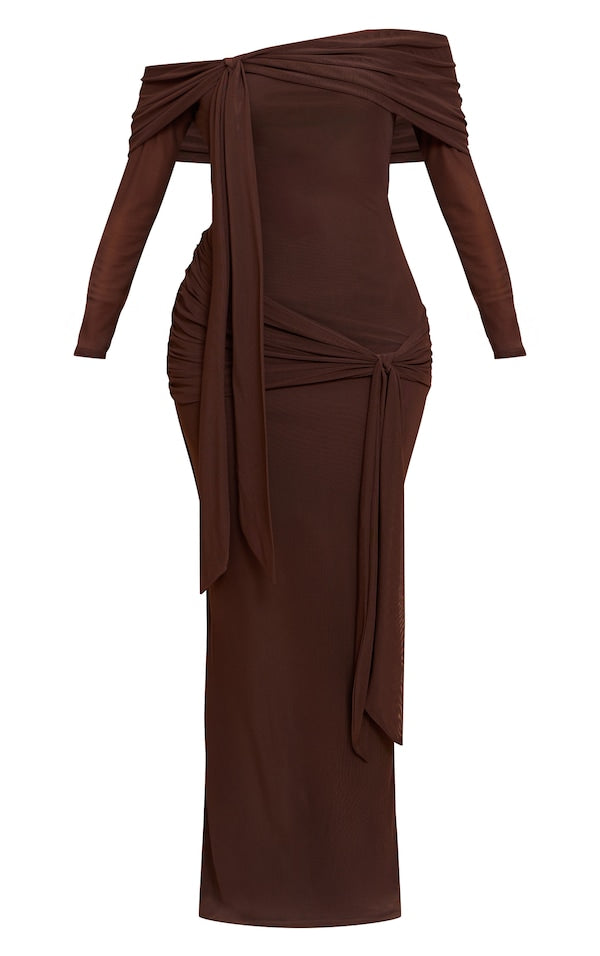 Merlot Serenade Draped Off-Shoulder Gown