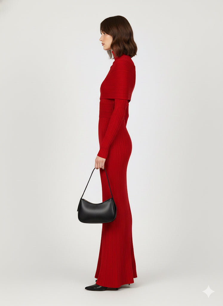 Crimson Contour High-Neck Gown