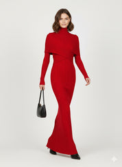 Crimson Contour High-Neck Gown