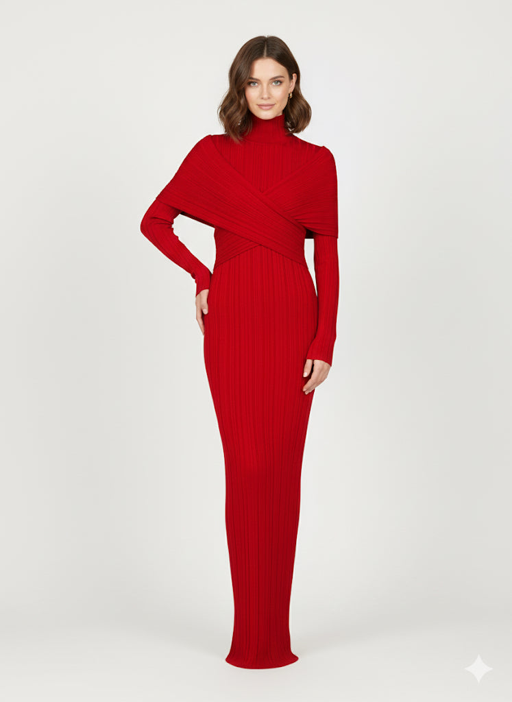 Crimson Contour High-Neck Gown