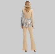 Deep V Shaped Sequined Long Sleeved Jumpsuit