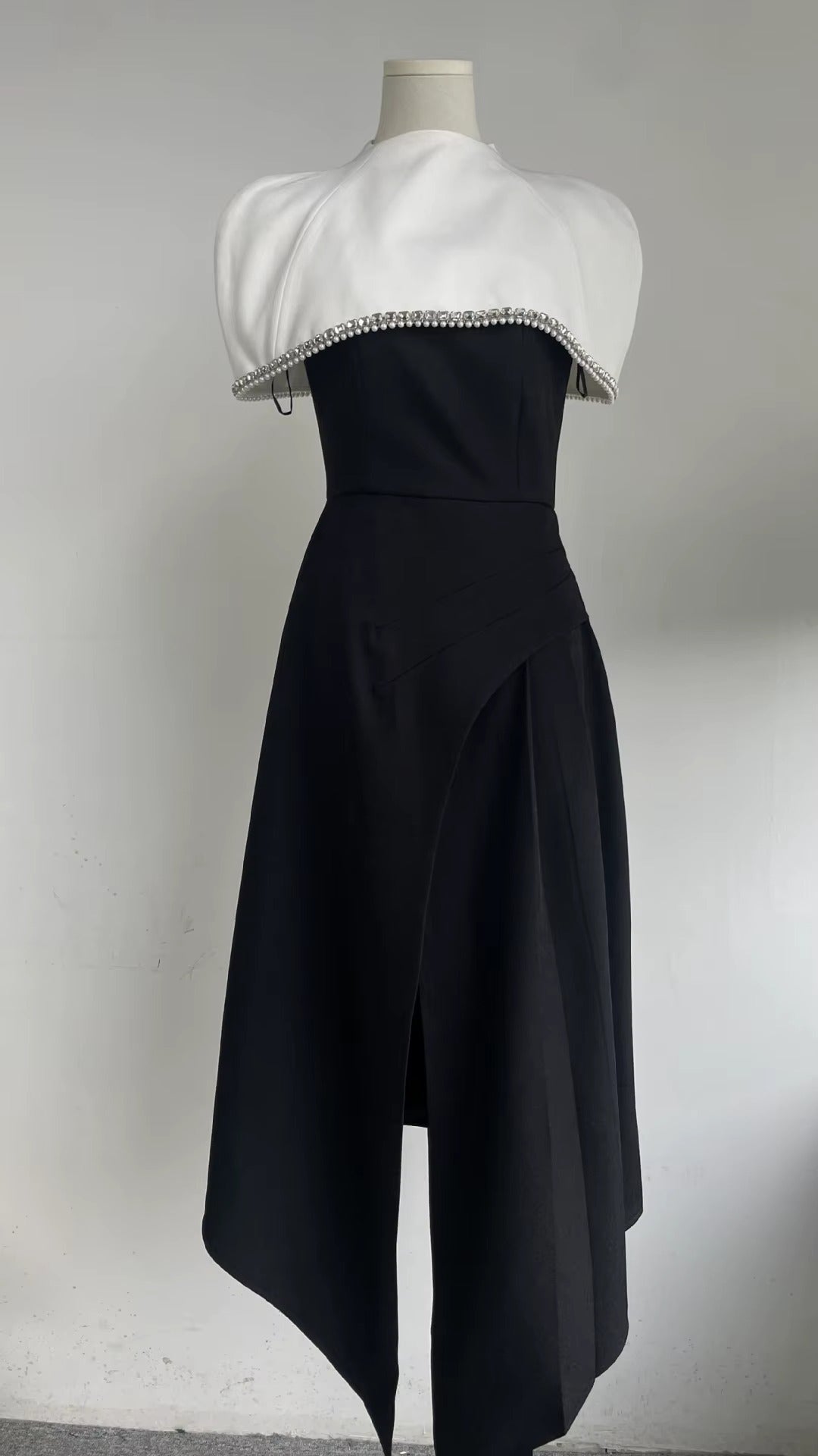 Two-Tone Embellished Capelet Midi Dress