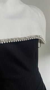 Two-Tone Embellished Capelet Midi Dress