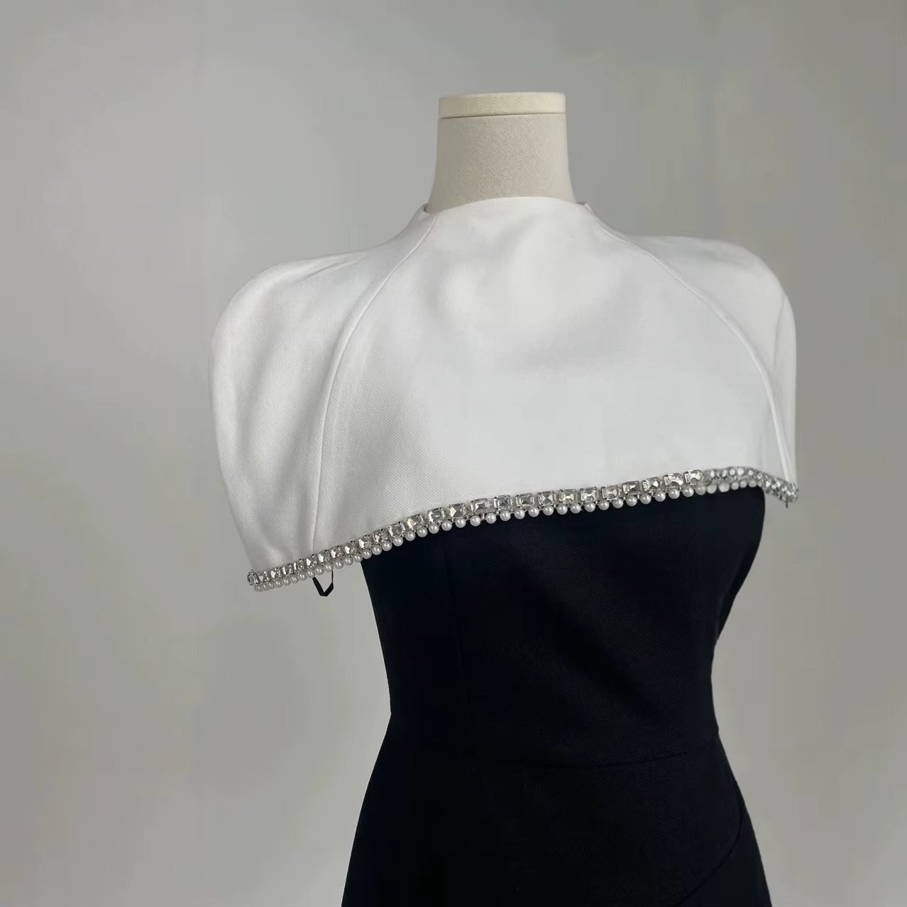 Two-Tone Embellished Capelet Midi Dress