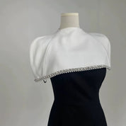 Two-Tone Embellished Capelet Midi Dress