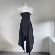 Two-Tone Embellished Capelet Midi Dress