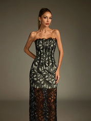 Lace Embroidered Strapless Long Dress