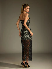Lace Embroidered Strapless Long Dress
