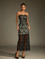 Lace Embroidered Strapless Long Dress