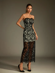 Lace Embroidered Strapless Long Dress