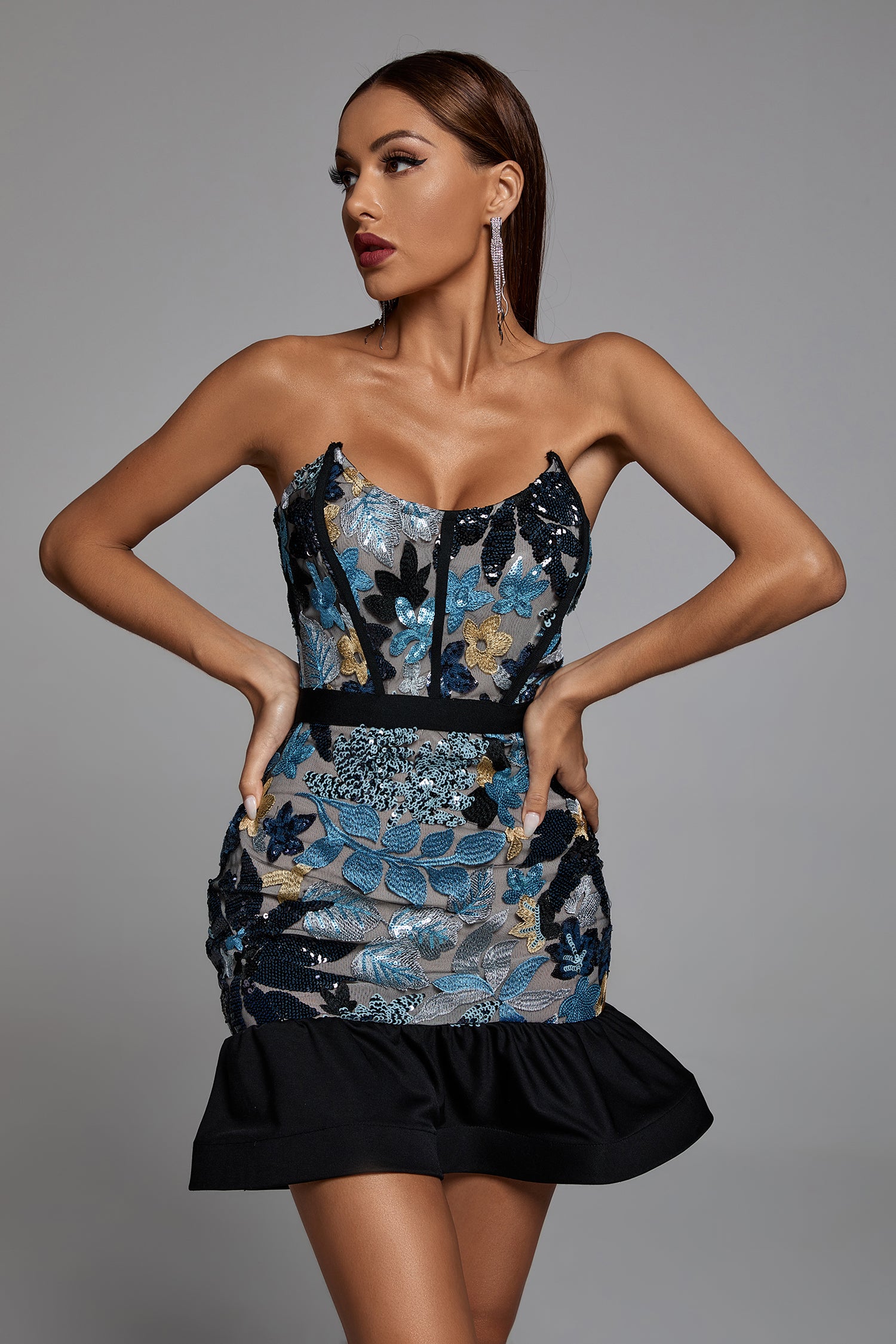 The Mirella Sequined Off Shoulder Label Dress