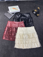Black Leather Skirt With Tassels