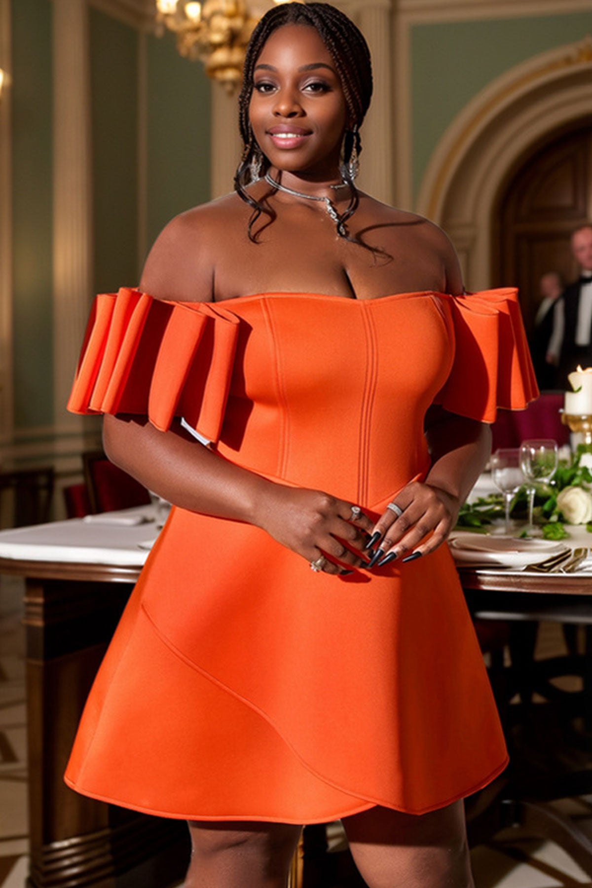 Radiance Off-Shoulder Mini Dress – Sunset Orange