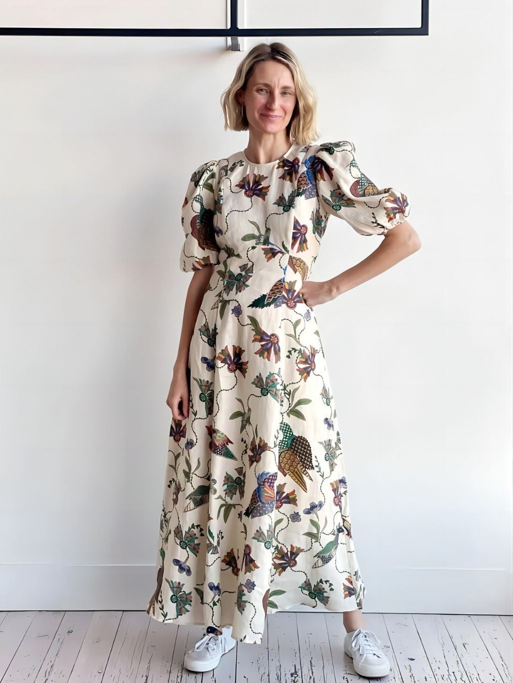 Meadow Song Puff-Sleeve Maxi Dress”