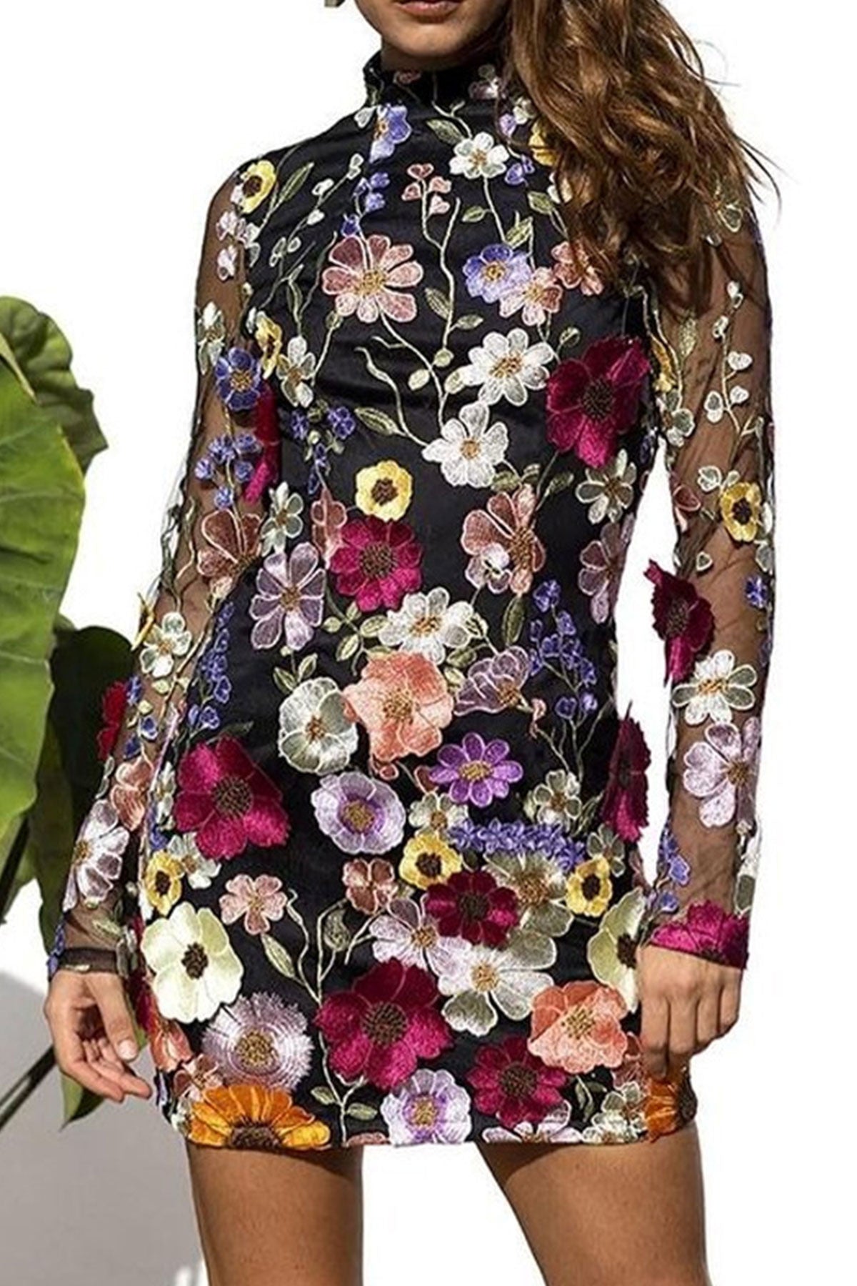 Midnight Garden Embroidered Mesh Dress