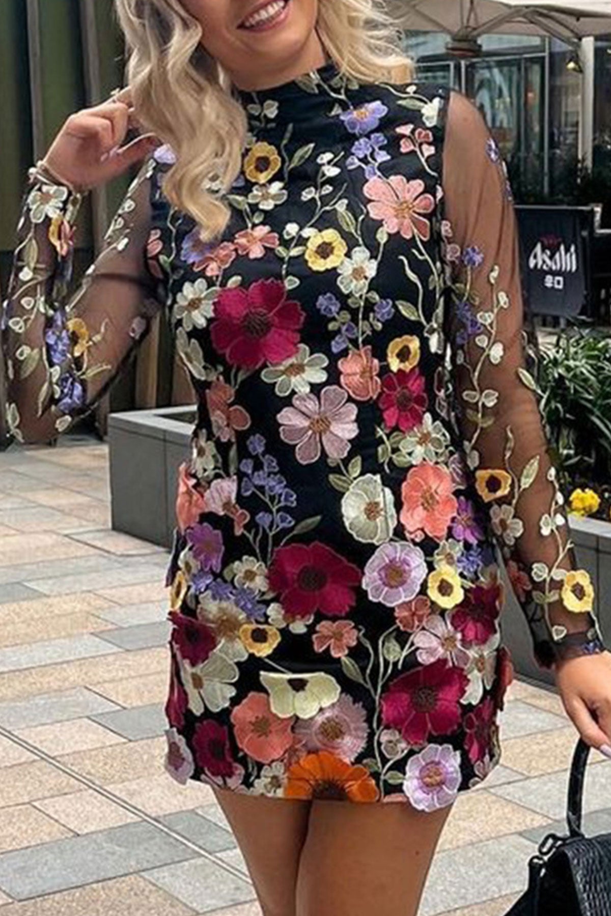 Midnight Garden Embroidered Mesh Dress