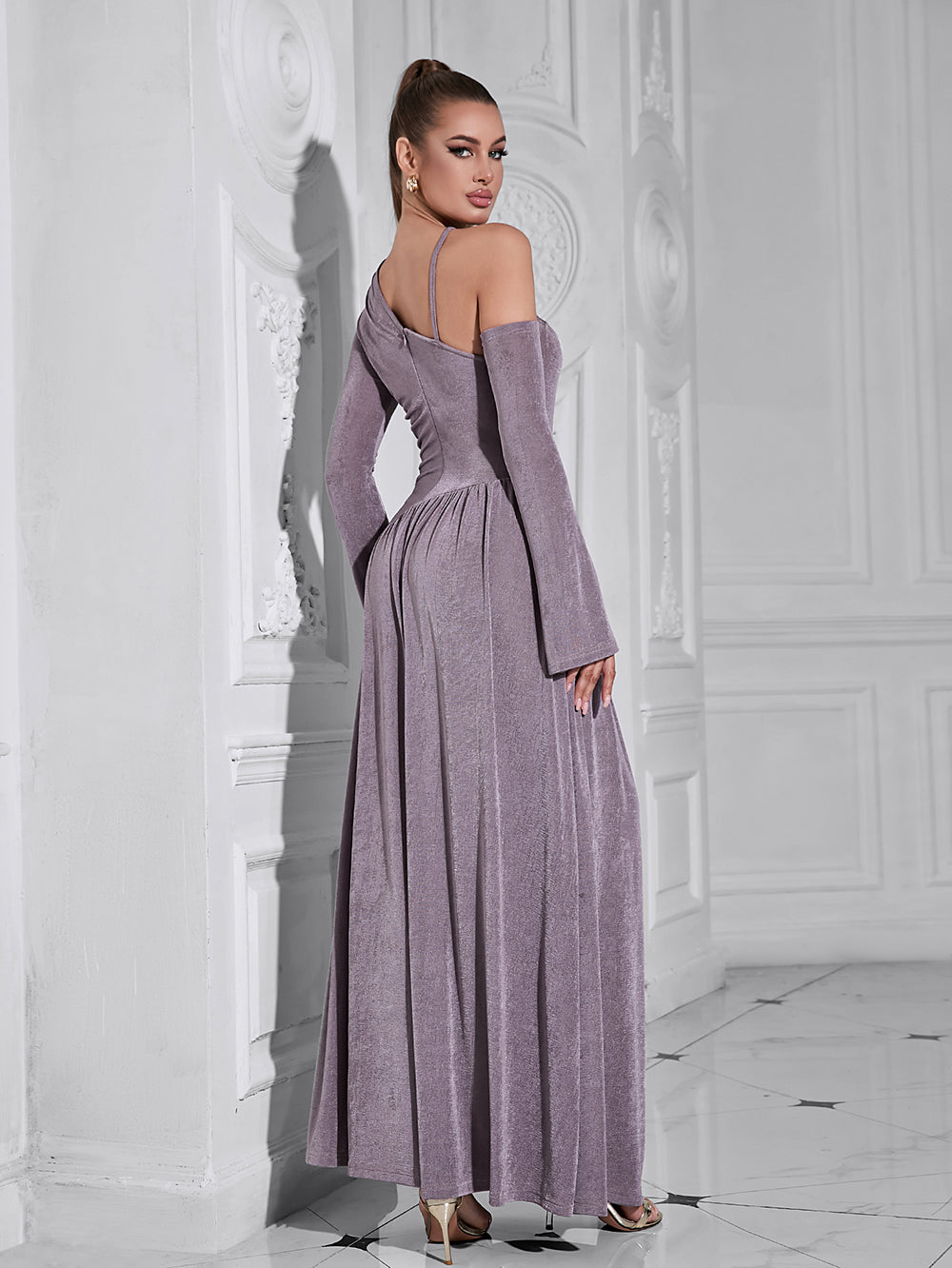 One-Shoulder Long-Sleeved Long Dress