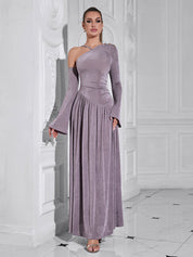 One-Shoulder Long-Sleeved Long Dress