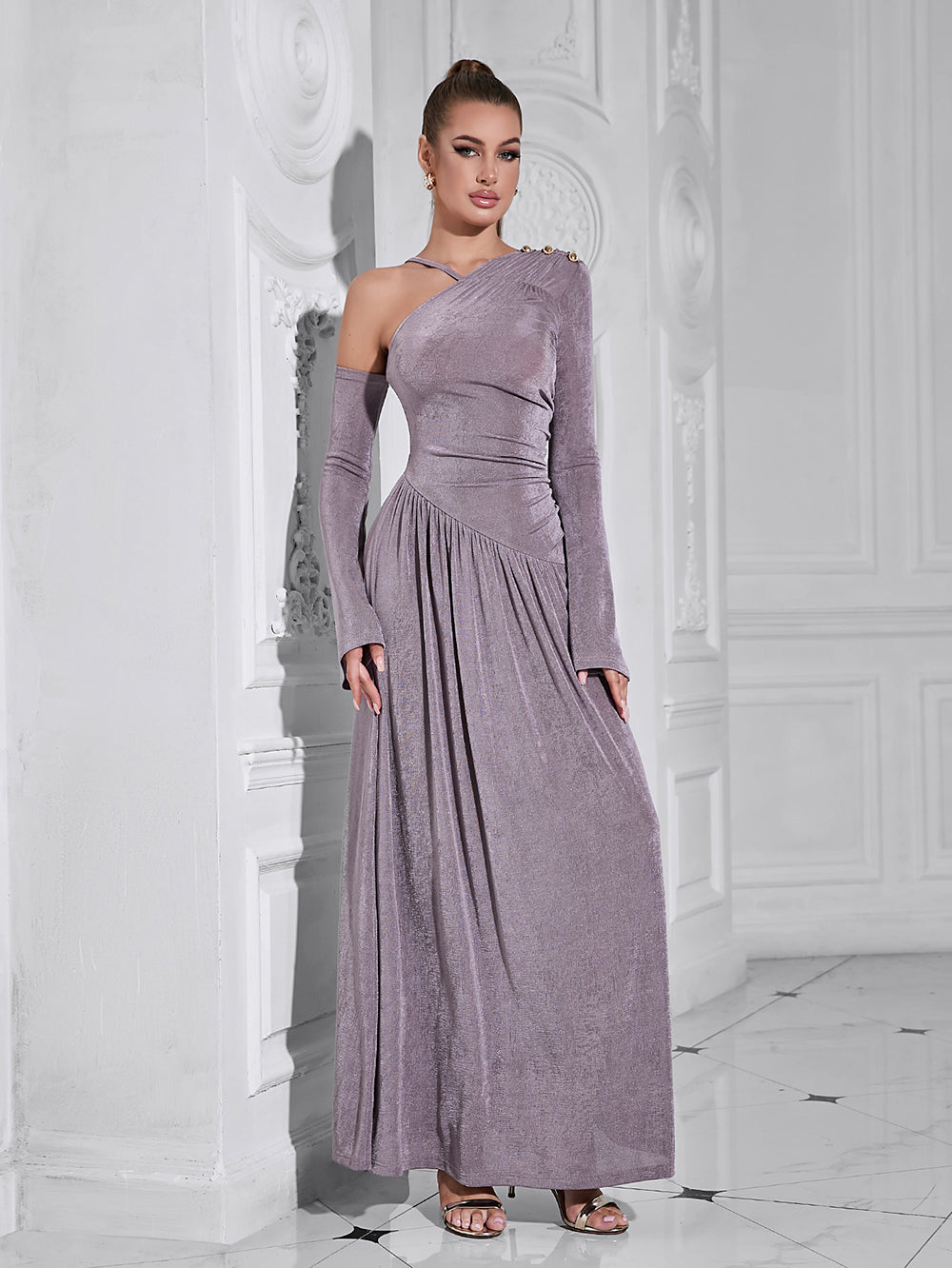 One-Shoulder Long-Sleeved Long Dress