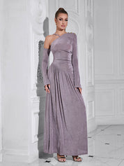 One-Shoulder Long-Sleeved Long Dress