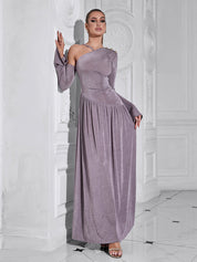 One-Shoulder Long-Sleeved Long Dress