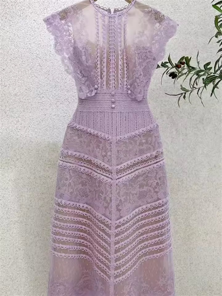 Blush Pink Lace Midi Cocktail Dress