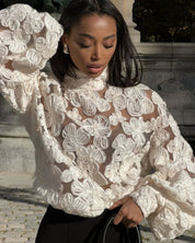 Ivory Bloom Sheer Lace Blouse