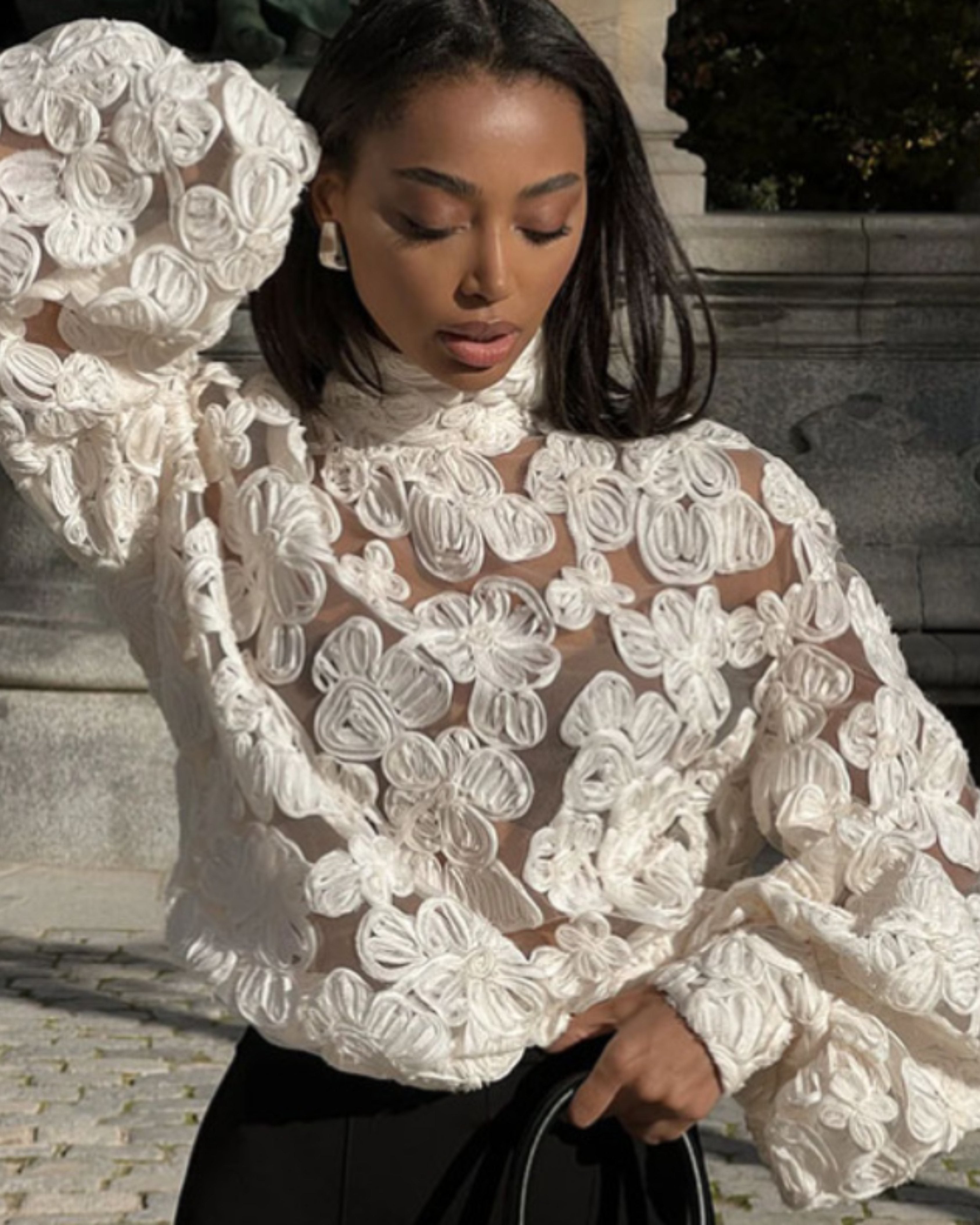 Ivory Bloom Sheer Lace Blouse