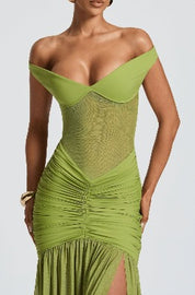 Olive Mirage Off-Shoulder Dress