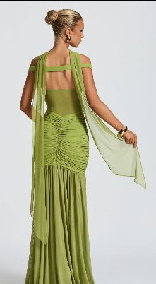 Olive Mirage Off-Shoulder Dress
