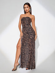 Savannah Luxe Strapless Slit Gown