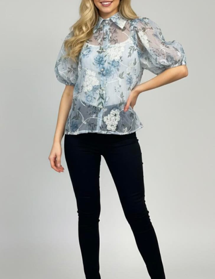 Pastel Petals Puff Sleeve Top