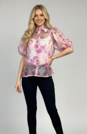 Pastel Petals Puff Sleeve Top