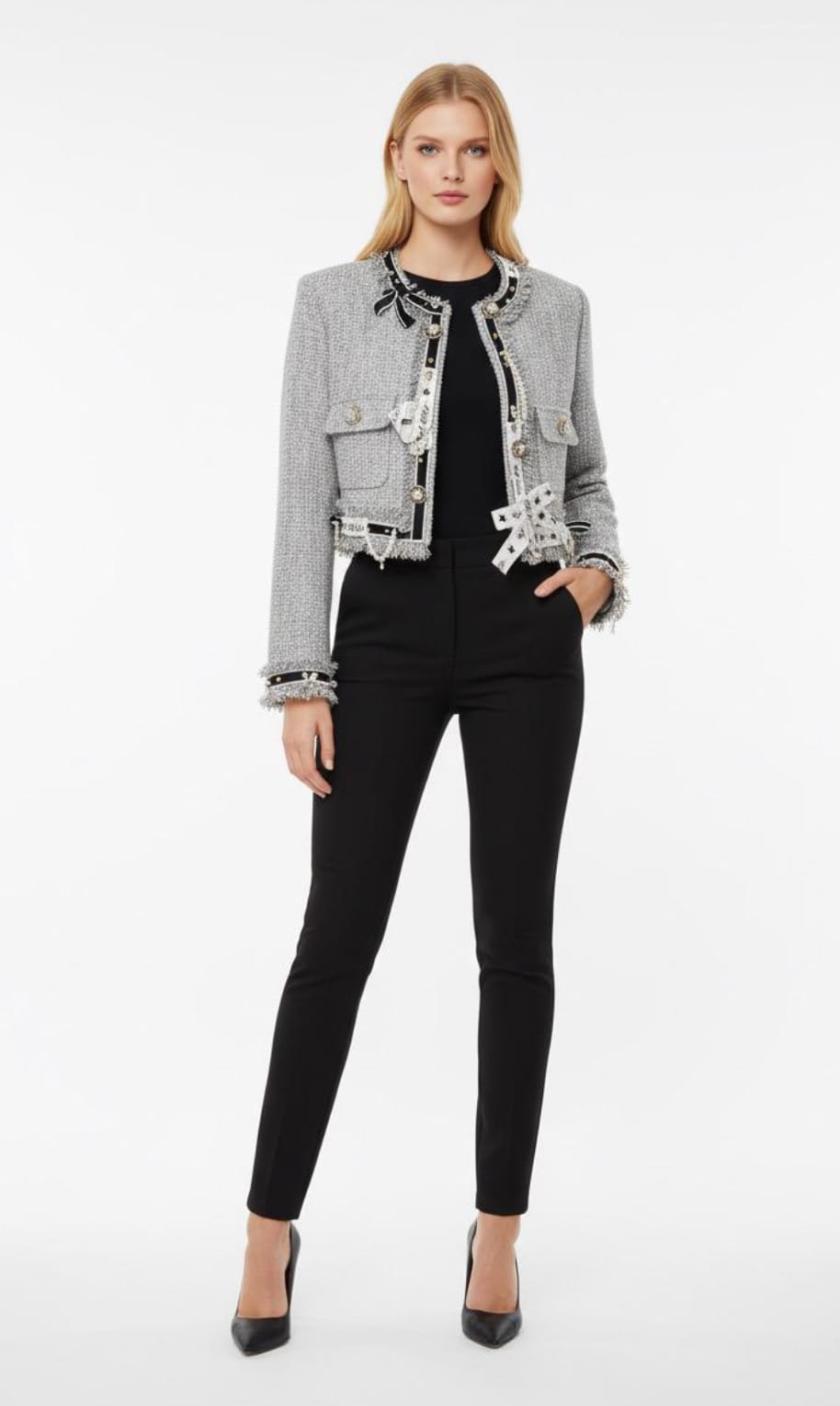 Grey Glitz Label Short Jacket