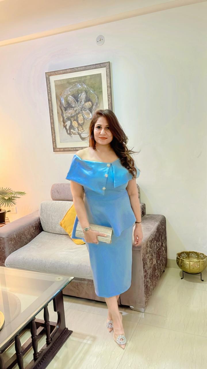 Blue Grace Peplum Midi Dress