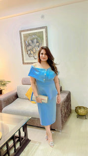 Blue Grace Peplum Midi Dress