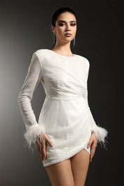 Luxe Whisper Feather-Trim Mini Dress