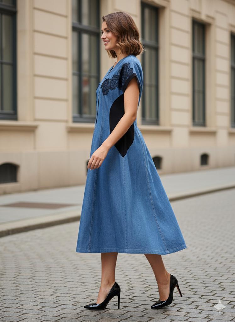 Denim Bloom Button Dress