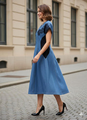Denim Bloom Button Dress