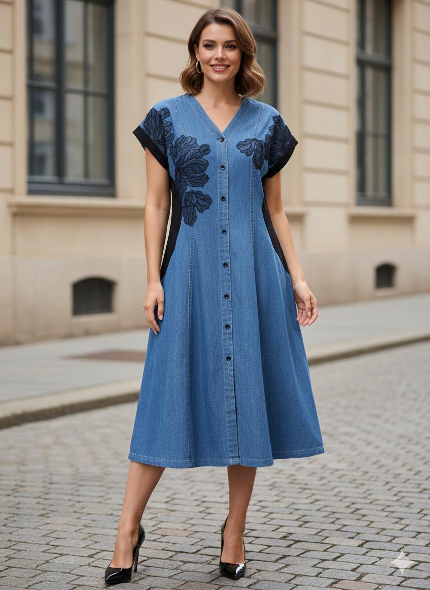 Denim Bloom Button Dress