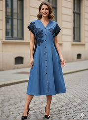Denim Bloom Button Dress