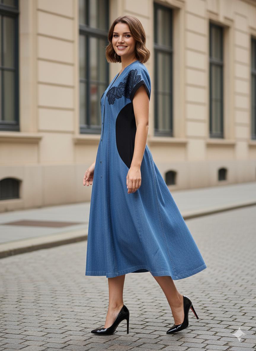 Denim Bloom Button Dress
